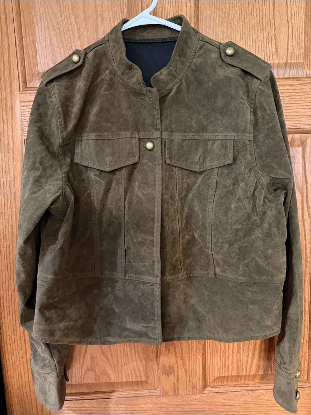 Women's Olive Faux Suede Military-Style Jacket